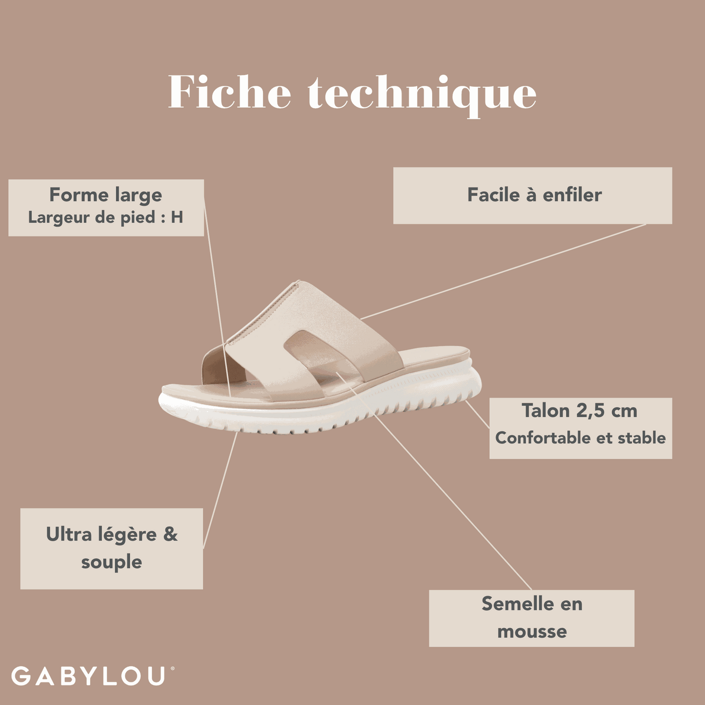 Mules pieds larges ajustables H - Modele Emy