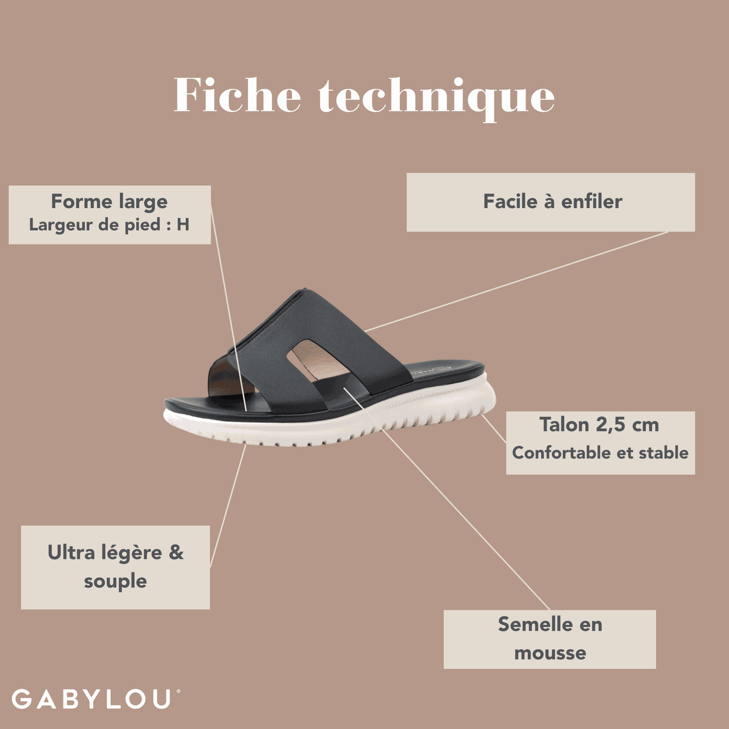 Mules pieds larges ajustables H - Modele Emy
