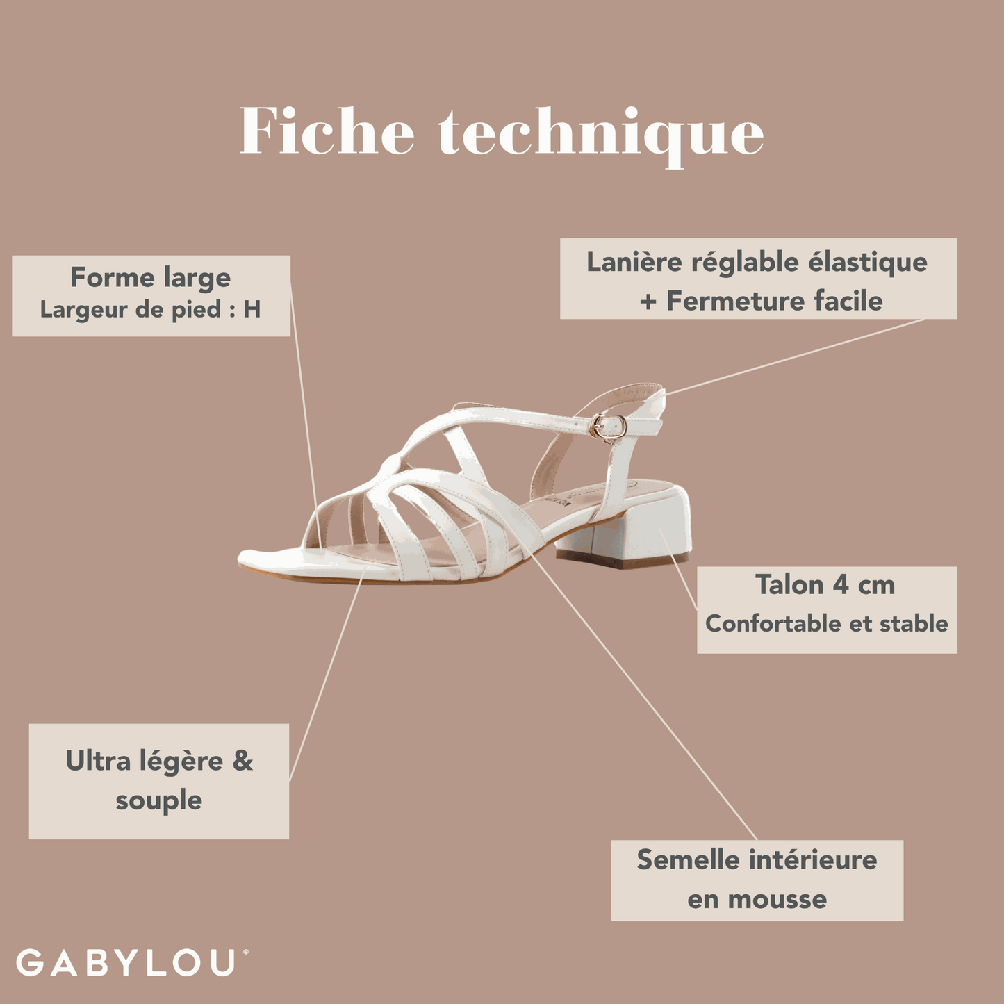 Sandales à talons pieds larges ajustables H - Modele Eva