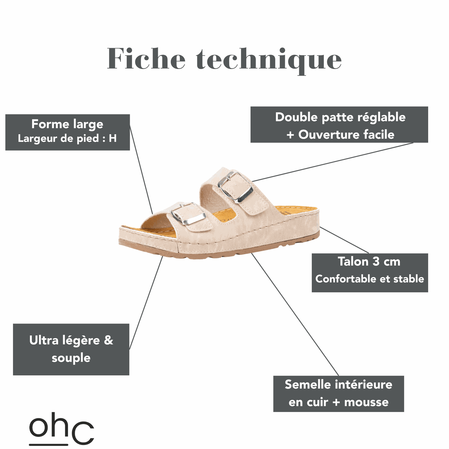 Sandales largeur H pour pieds larges - Modele Hibiscus