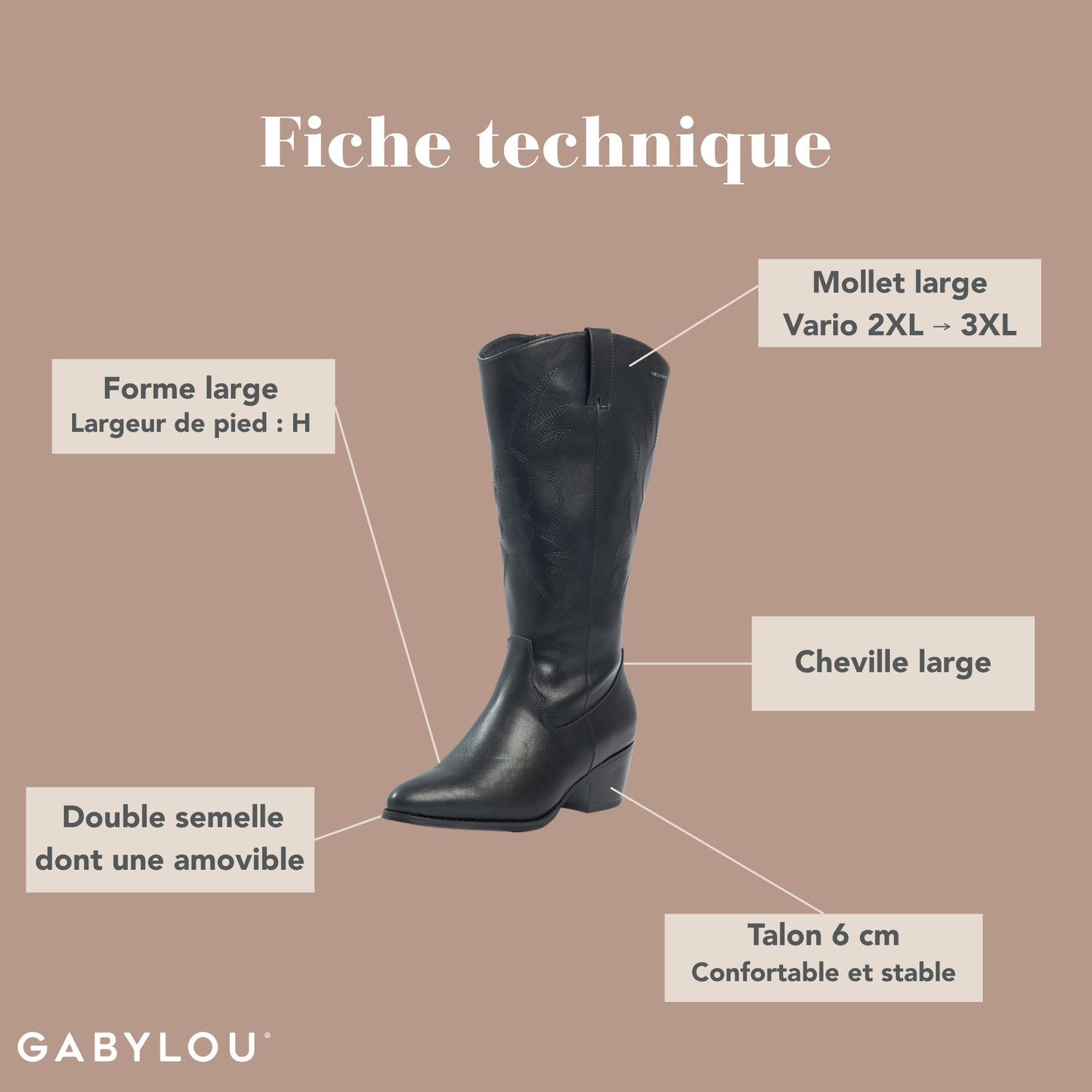 Bottes VARIO 2XL/3XL pour mollets larges - Modele Irina