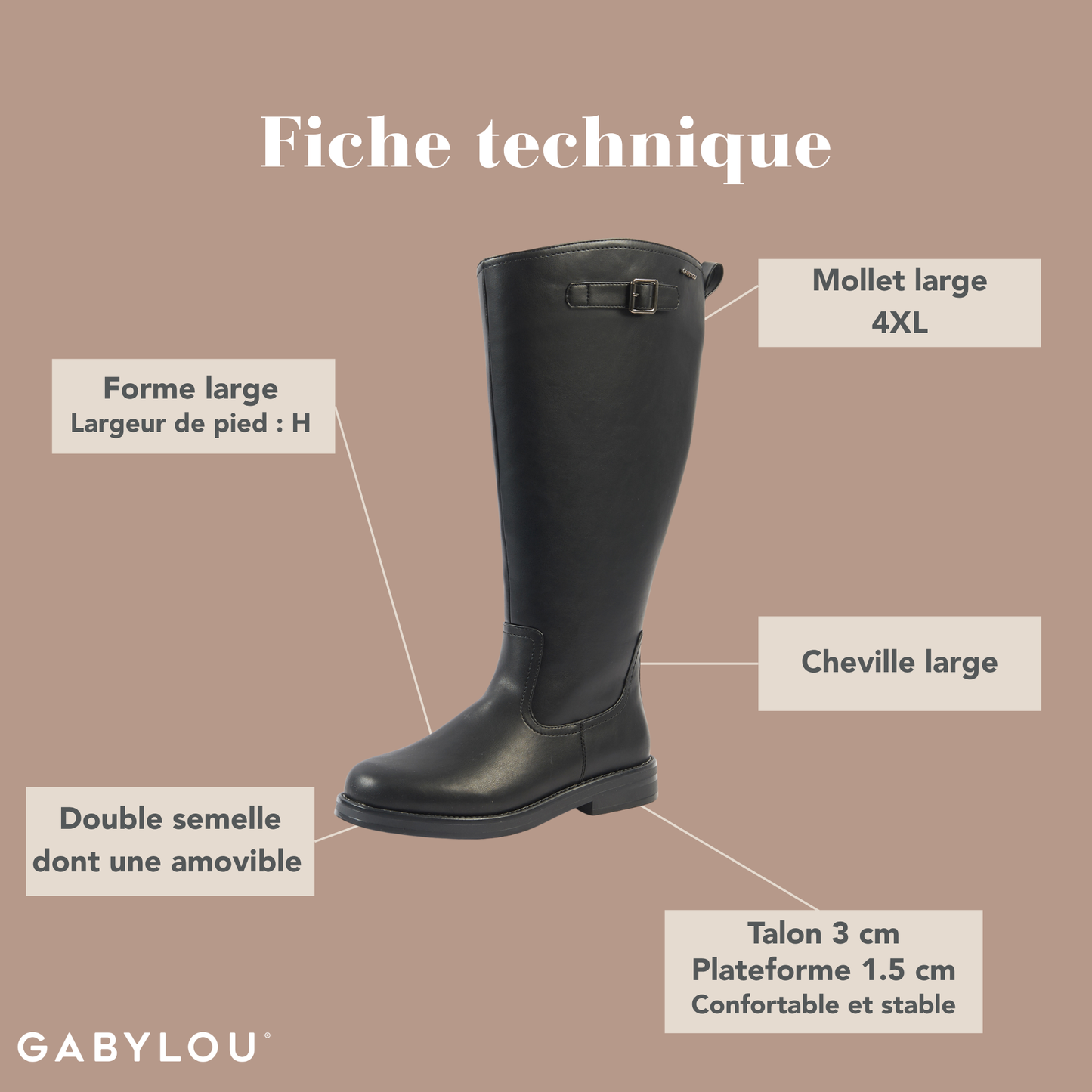 Bottes 4XL pour mollets larges - Modele Kate