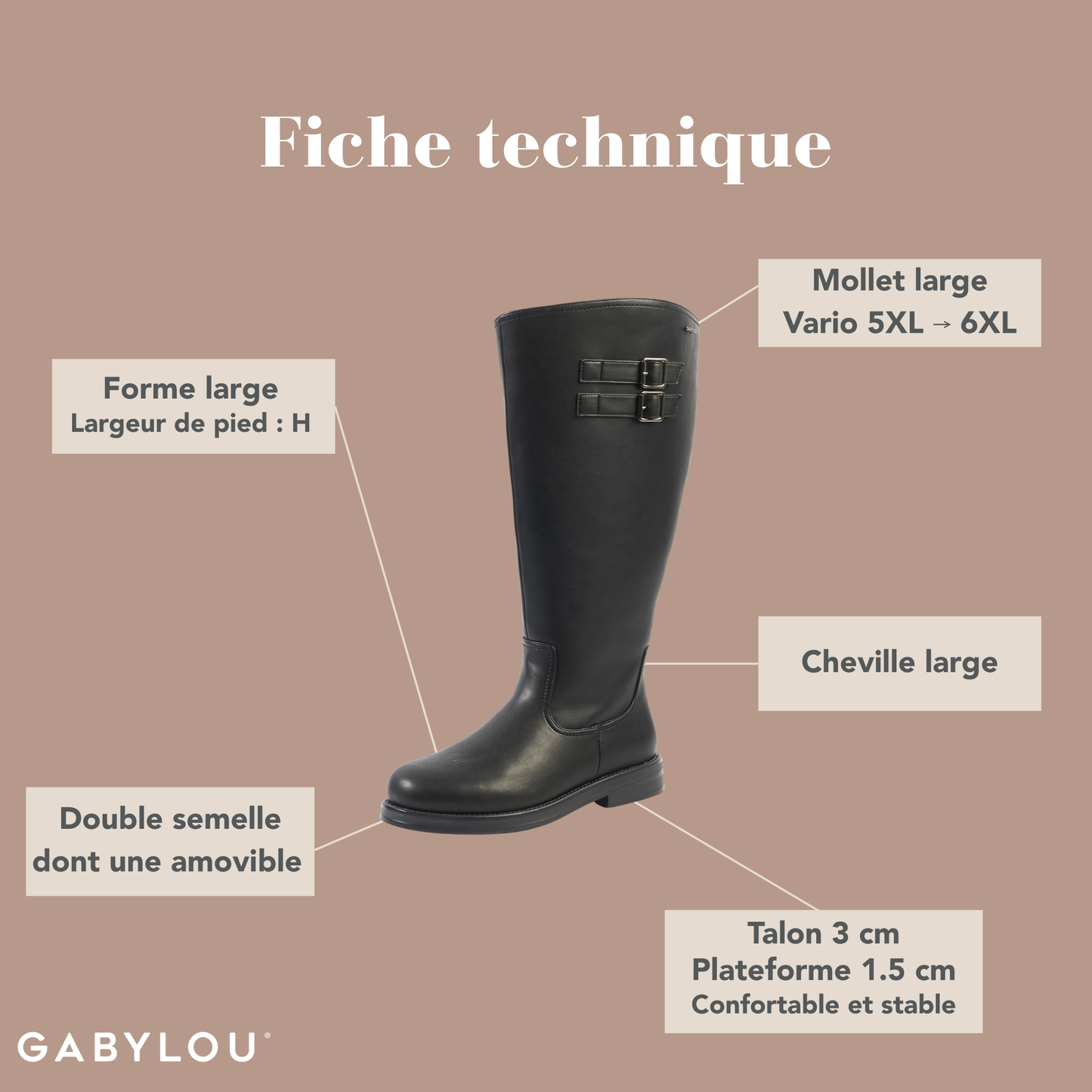 Bottes VARIO 5XL/6XL pour mollets larges - Modele Laure
