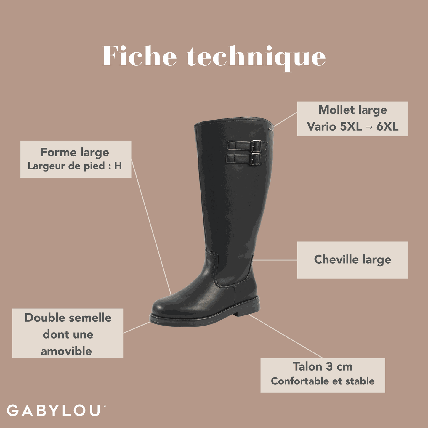 Bottes 5XL pour mollets larges - Modele Laure