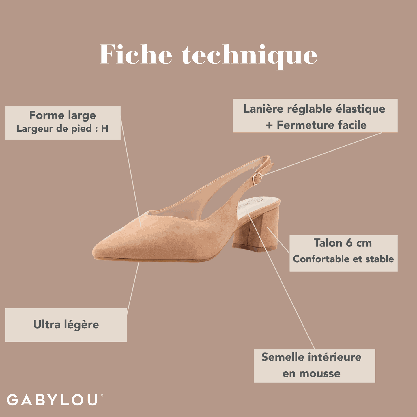 Sandales à talons pieds larges ajustables H - Modele Lea
