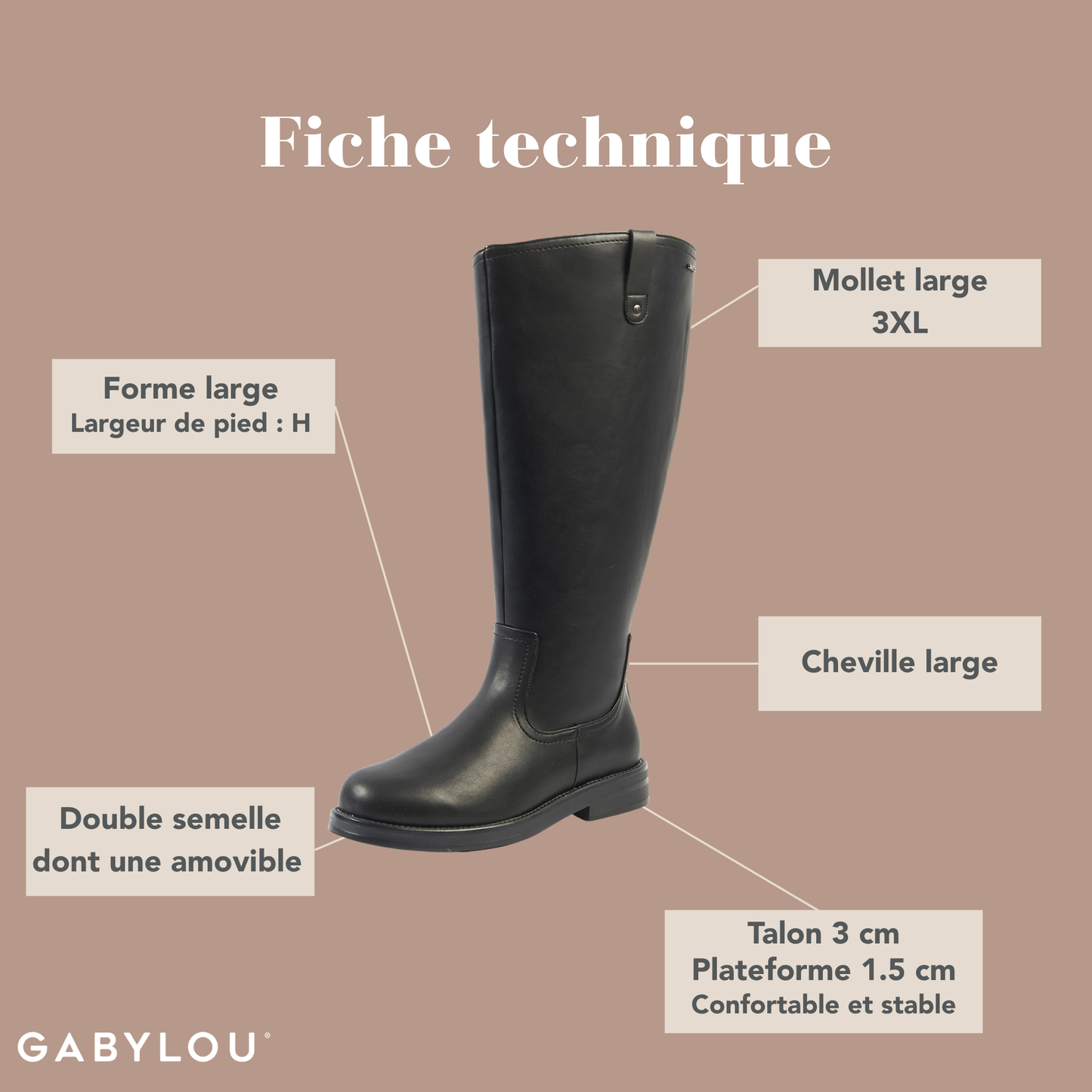 Bottes 3XL pour mollets larges - Modele Lise