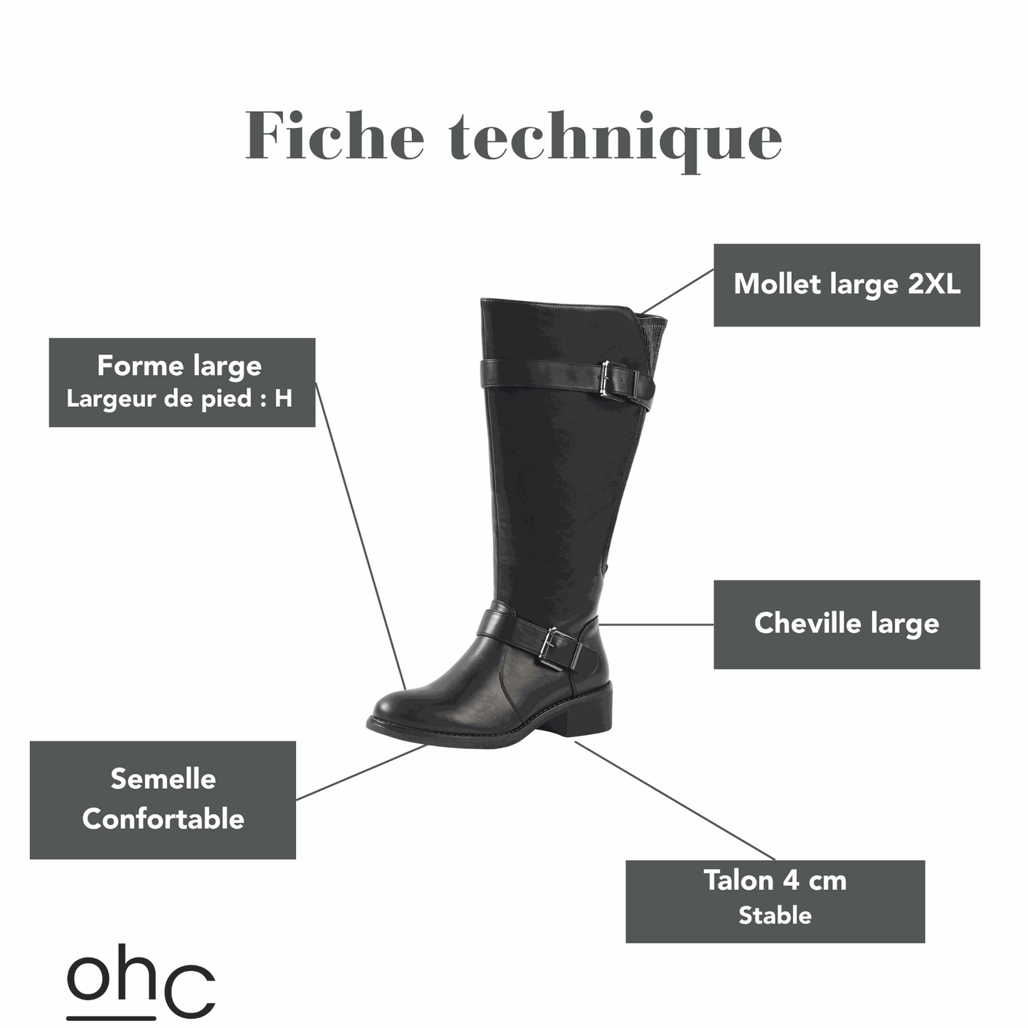 Bottes 2XL pour mollets larges - Modele Litchi