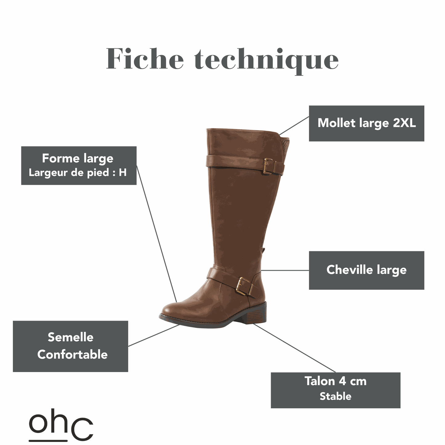 Bottes 2XL pour mollets larges - Modele Litchi