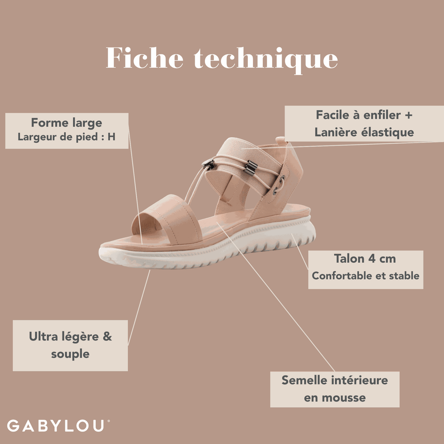 Sandales à talons pieds larges ajustables H - Modele Lou