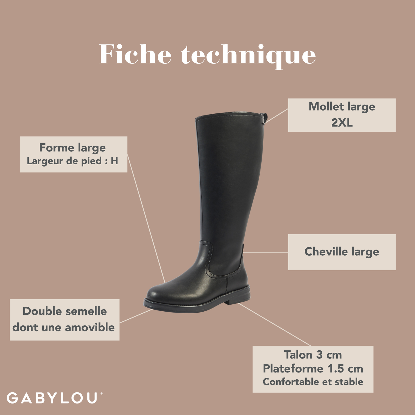Bottes 2XL pour mollets larges - Modele Melania