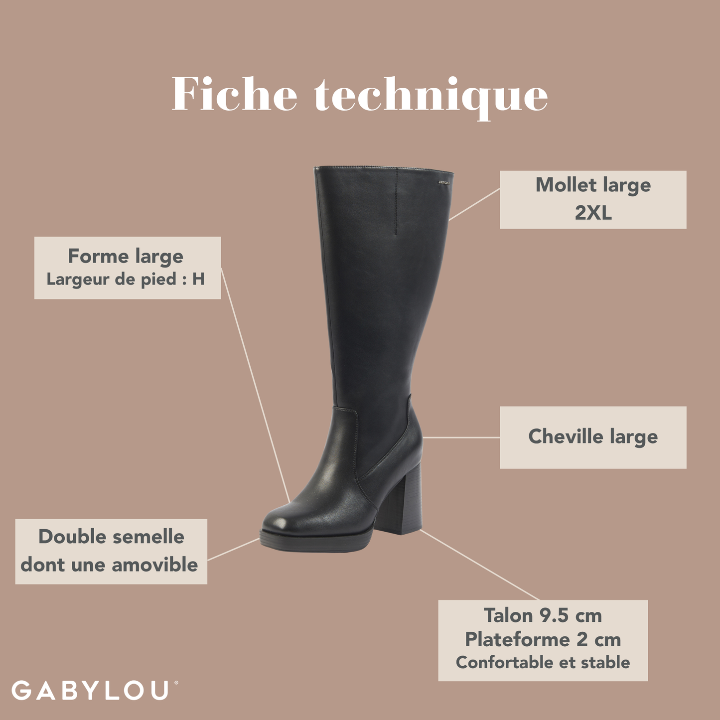 Bottes 2XL pour mollets larges - Modele Melissa