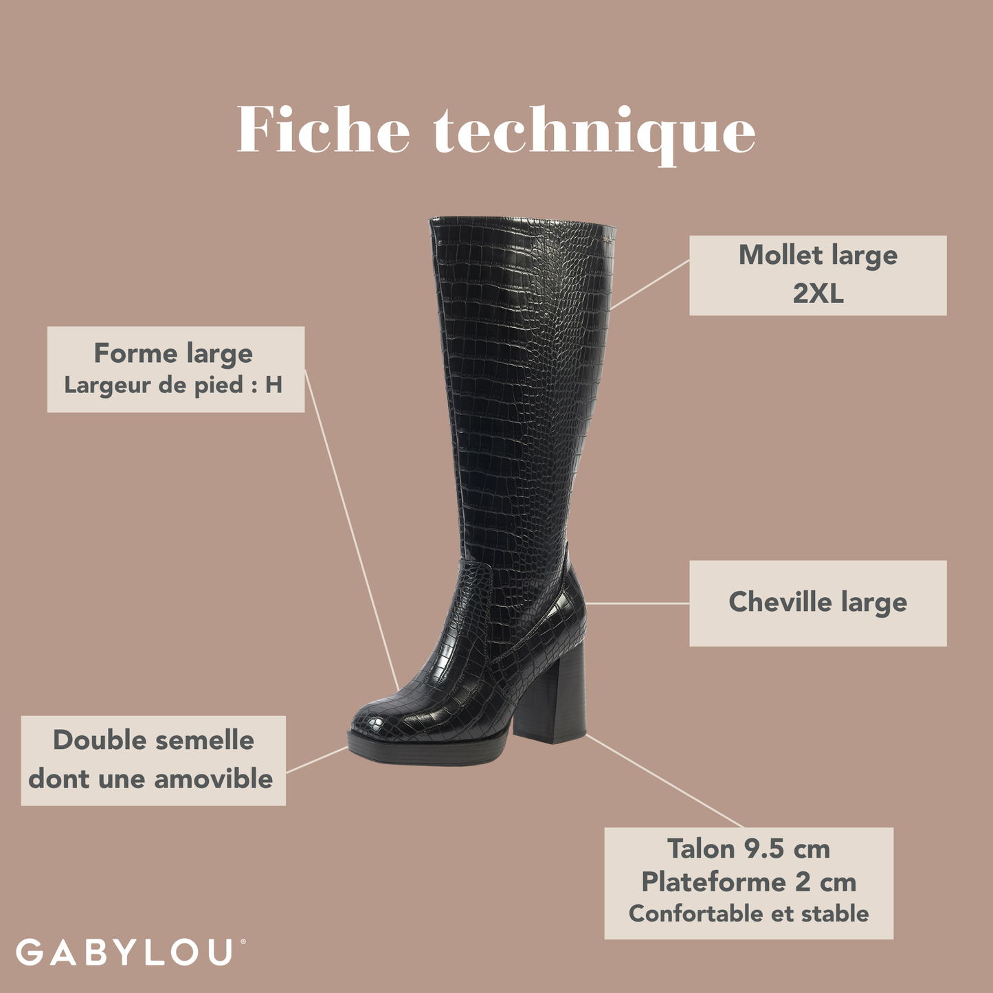Bottes 2XL pour mollets larges - Modele Melissa