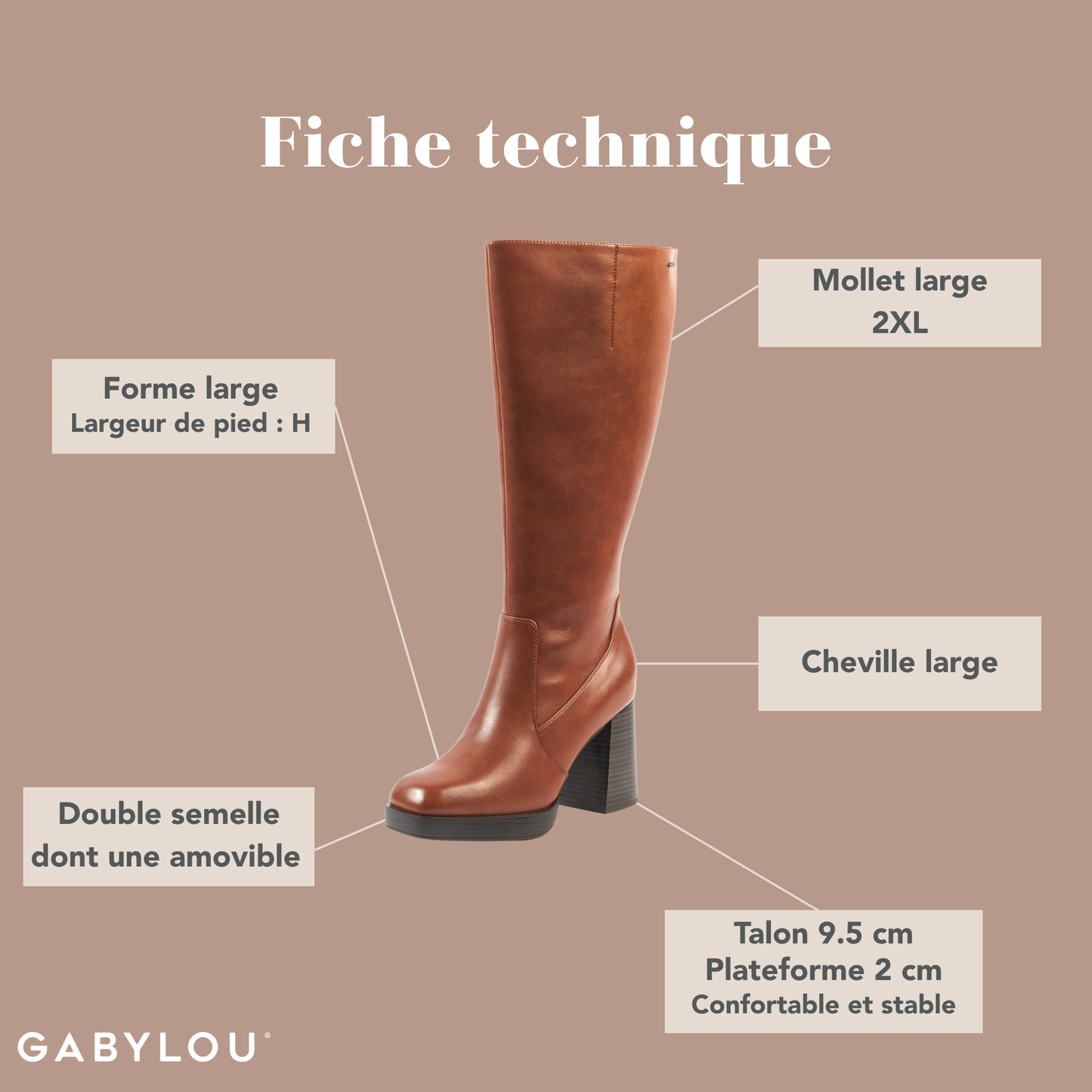 Bottes 2XL pour mollets larges - Modele Melissa