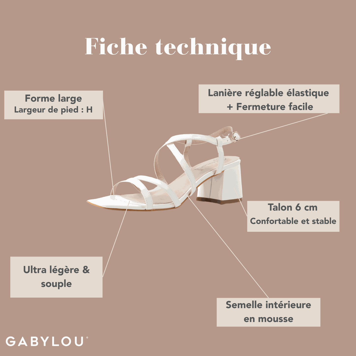 Sandales à talons pieds larges ajustables H - Modele Zoe