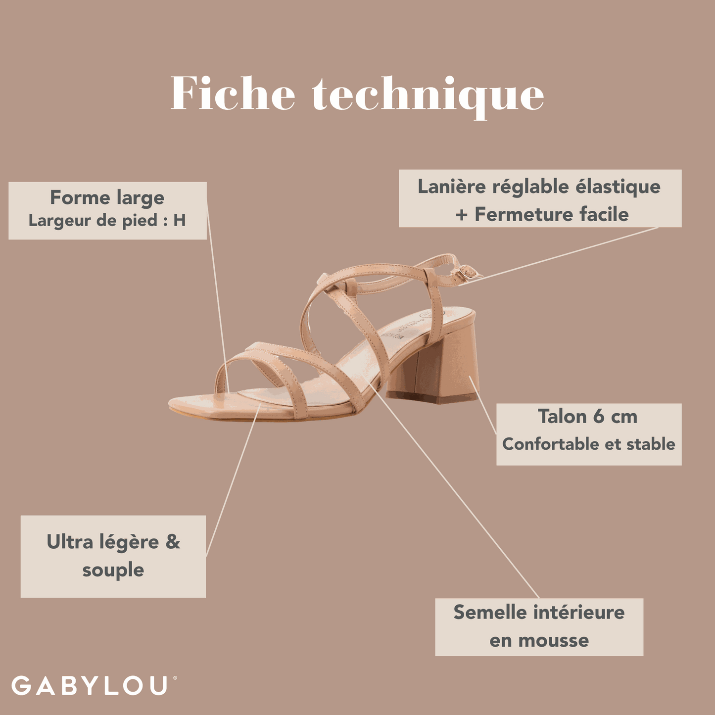 Sandales à talons pieds larges ajustables H - Modele Zoe