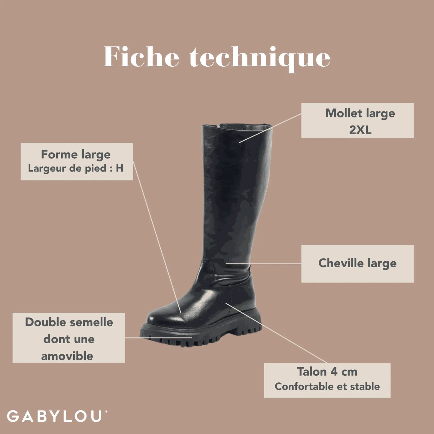 Bottes 2XL pour mollets larges - Modele Virginie