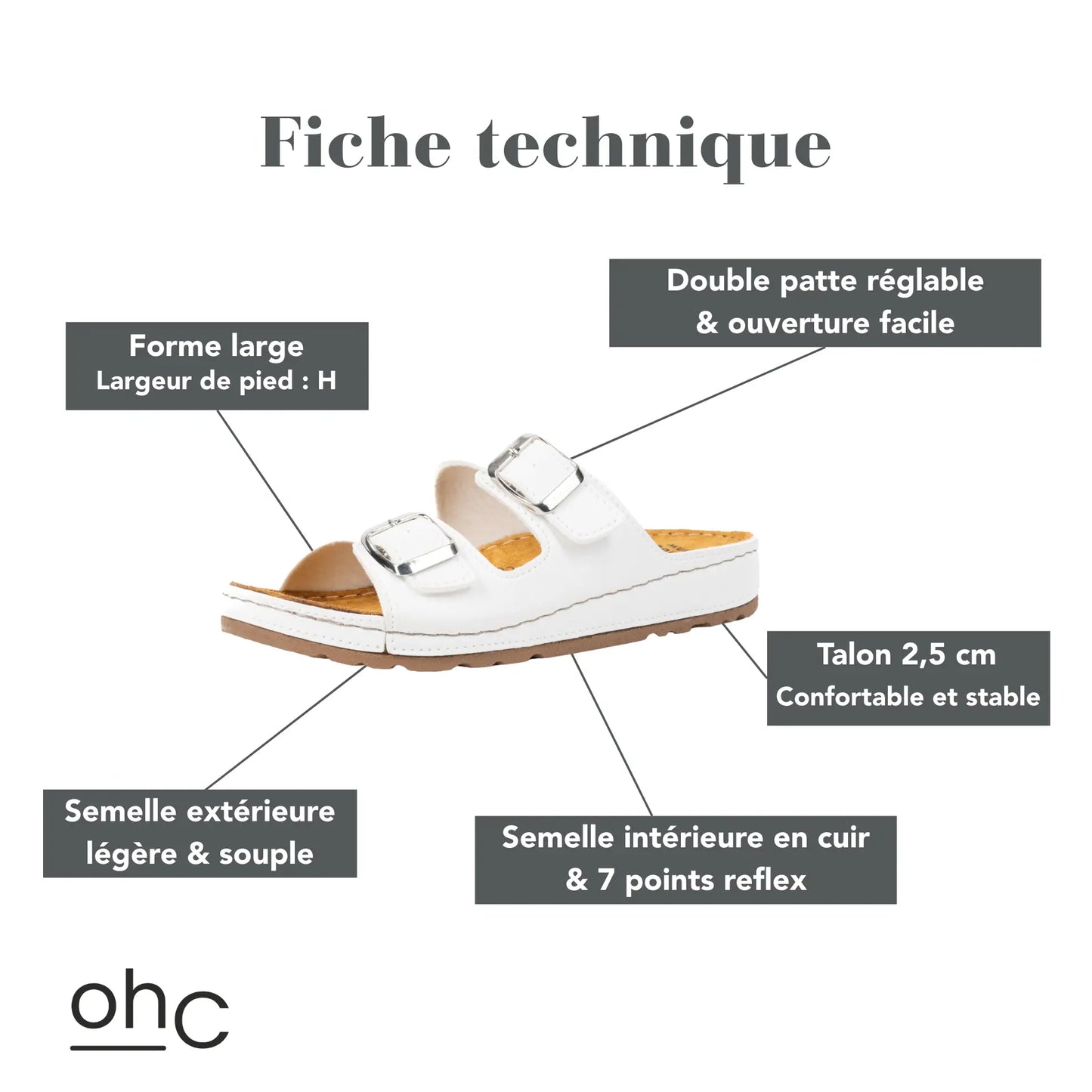 Sandales à bout large H - Modèle Hibiscus