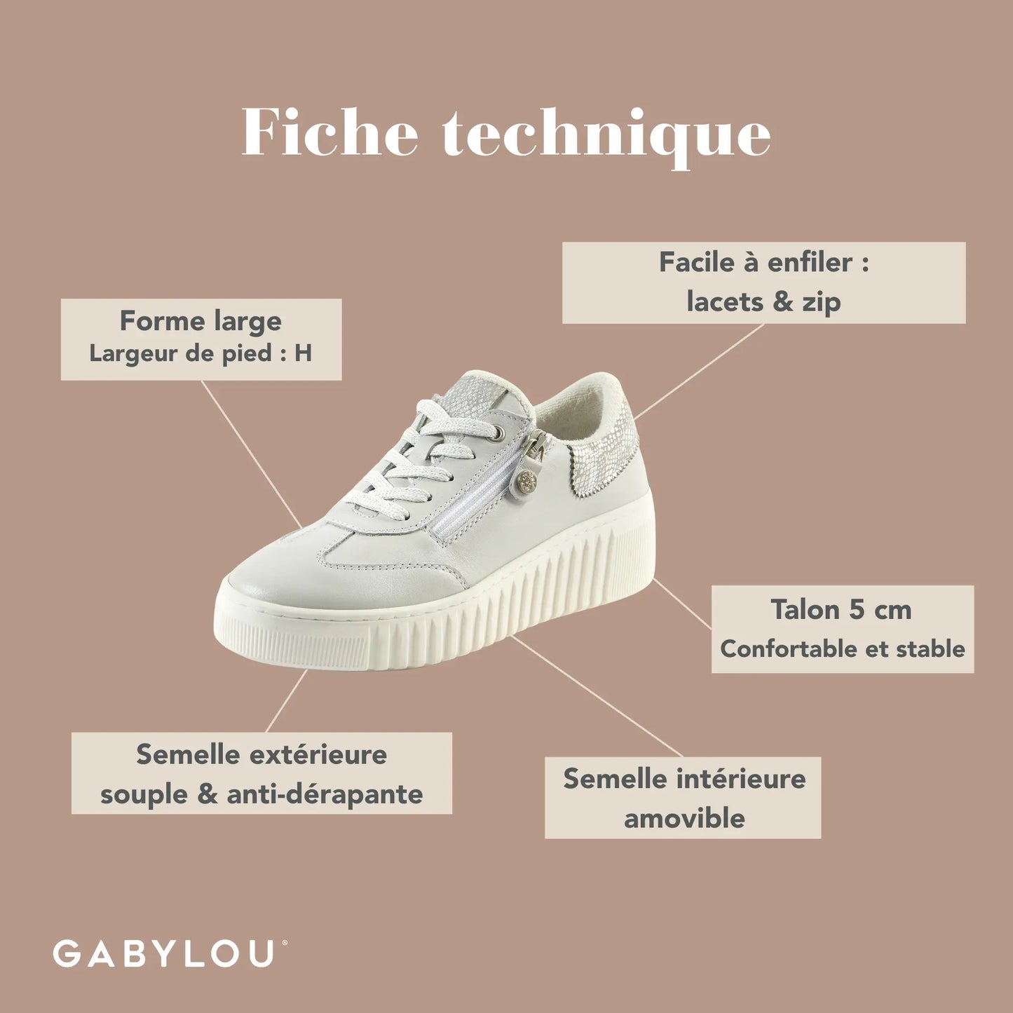 Sneakers pieds larges H - Modele Gwen