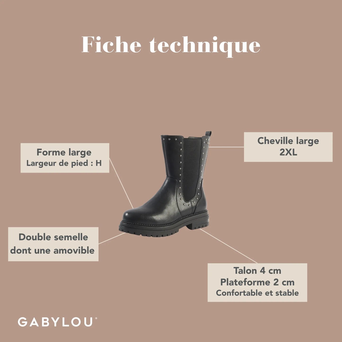 Bottines larges taille 2XL - Modèle Jade