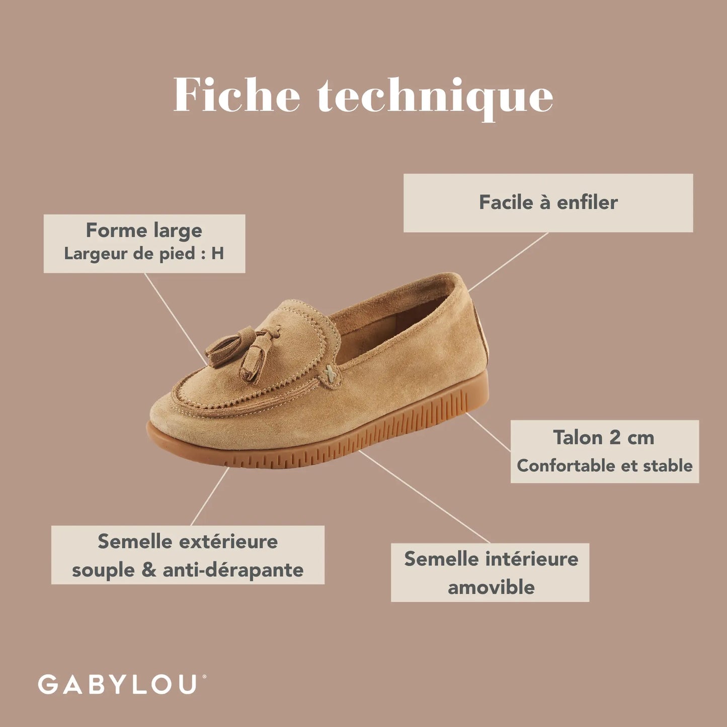 Mocassins pieds larges H - Modele Anita