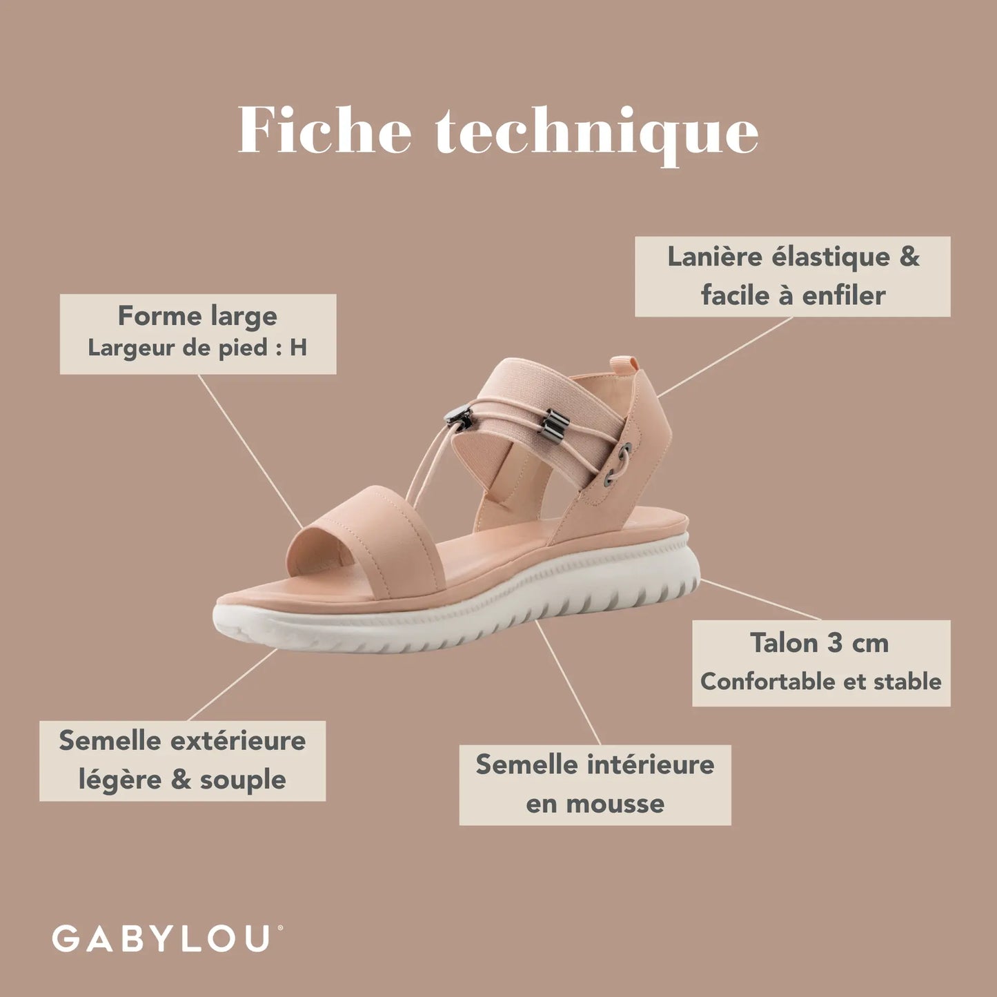 Sandales pieds larges H - Modèle Lou