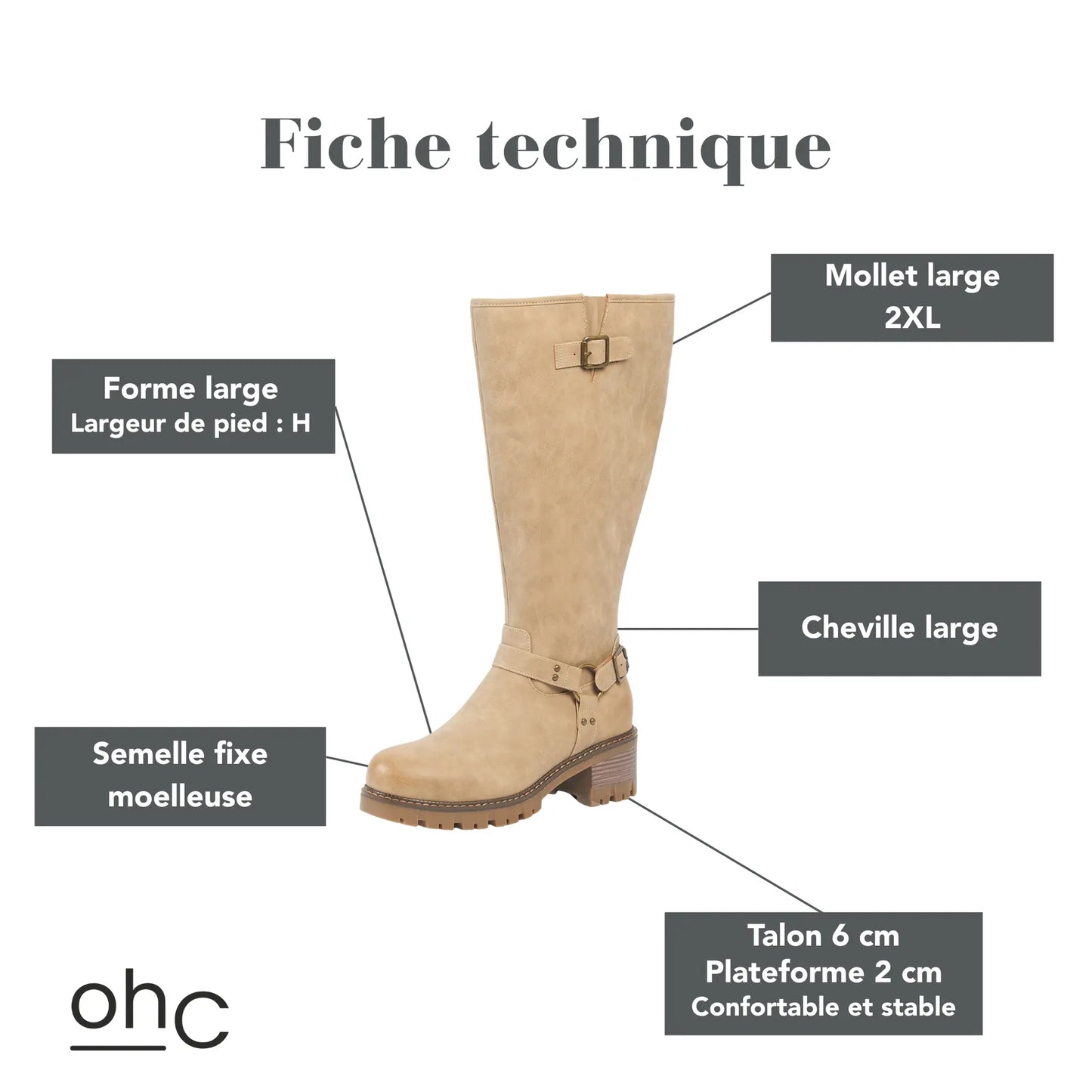 Bottes mollets larges 2XL - Apricot