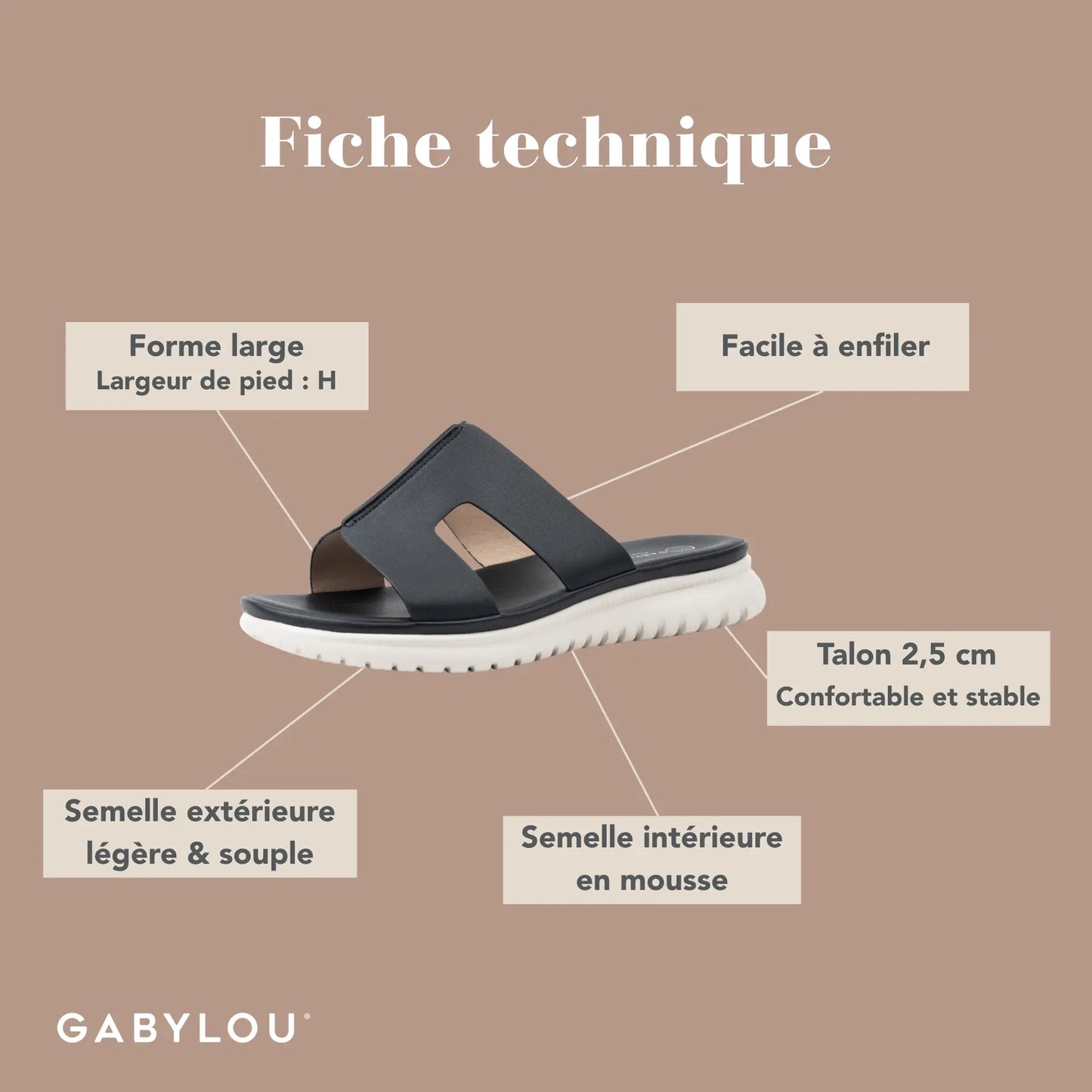 Mules à bout large ajustable H - Modèle Emy