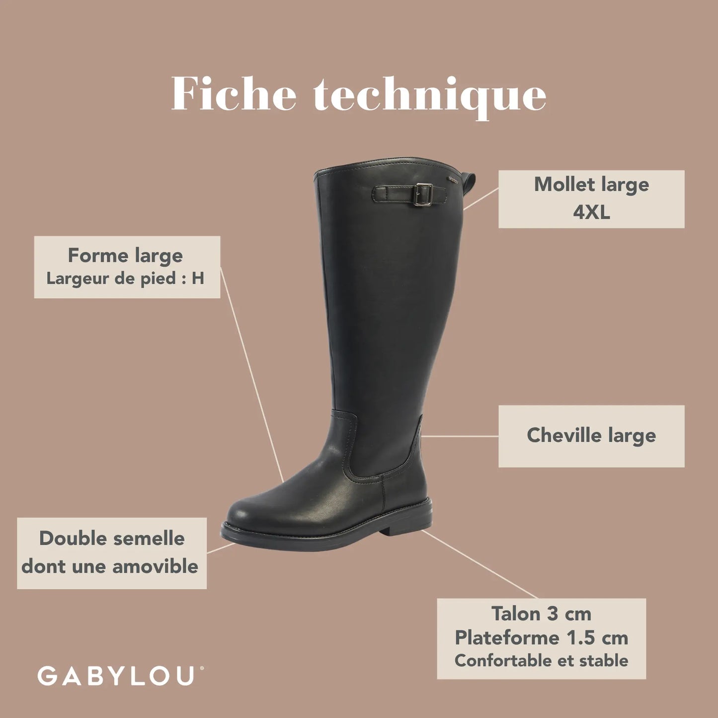 Bottes à mollet large taille 4XL - Modèle Kate