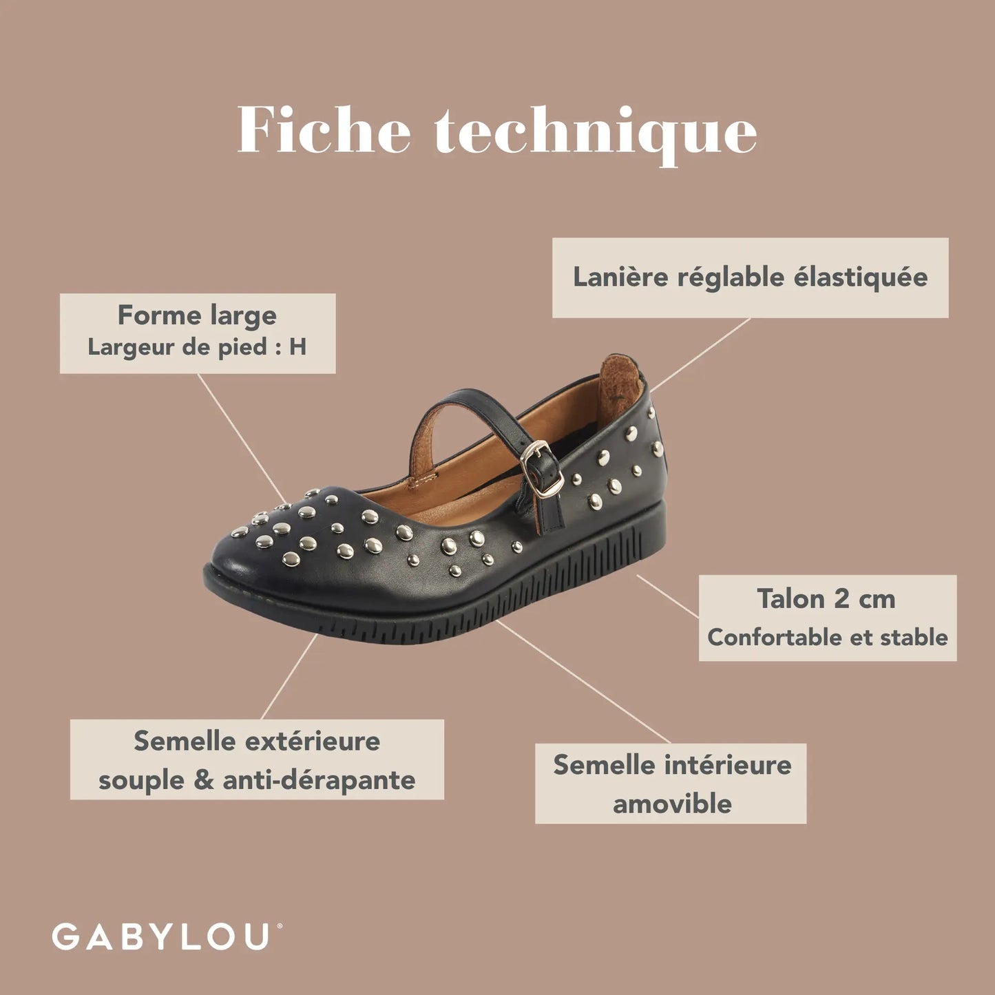 Ballerines pieds larges H - Modèle Elisa