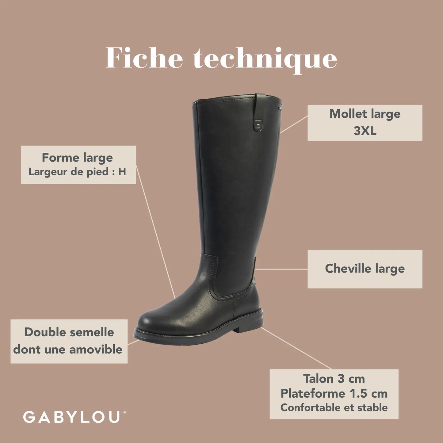 Bottes 3XL à mollet large - Modèle Lise