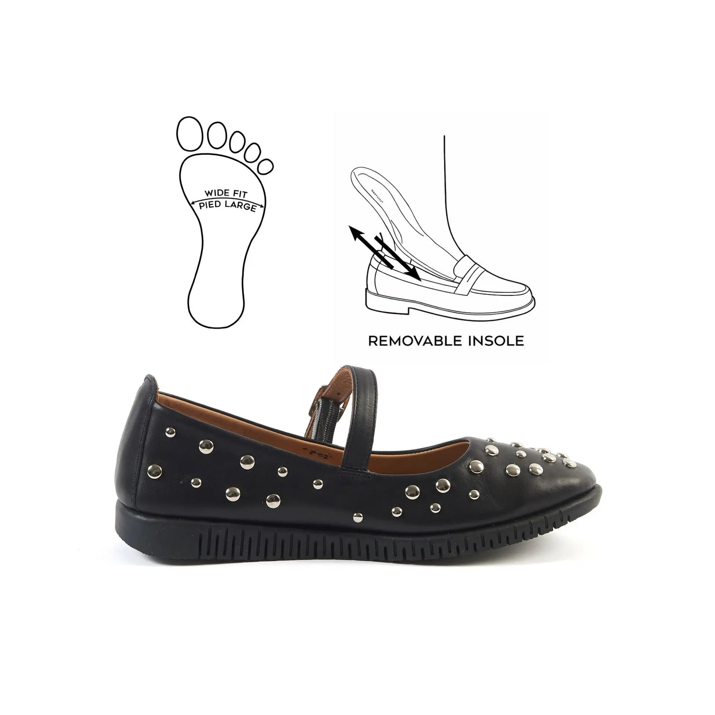 Ballerines pieds larges H - Modèle Elisa