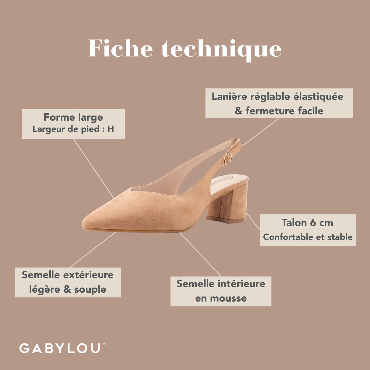 Sandales à talons réglables à bout large, modèle H - Lea