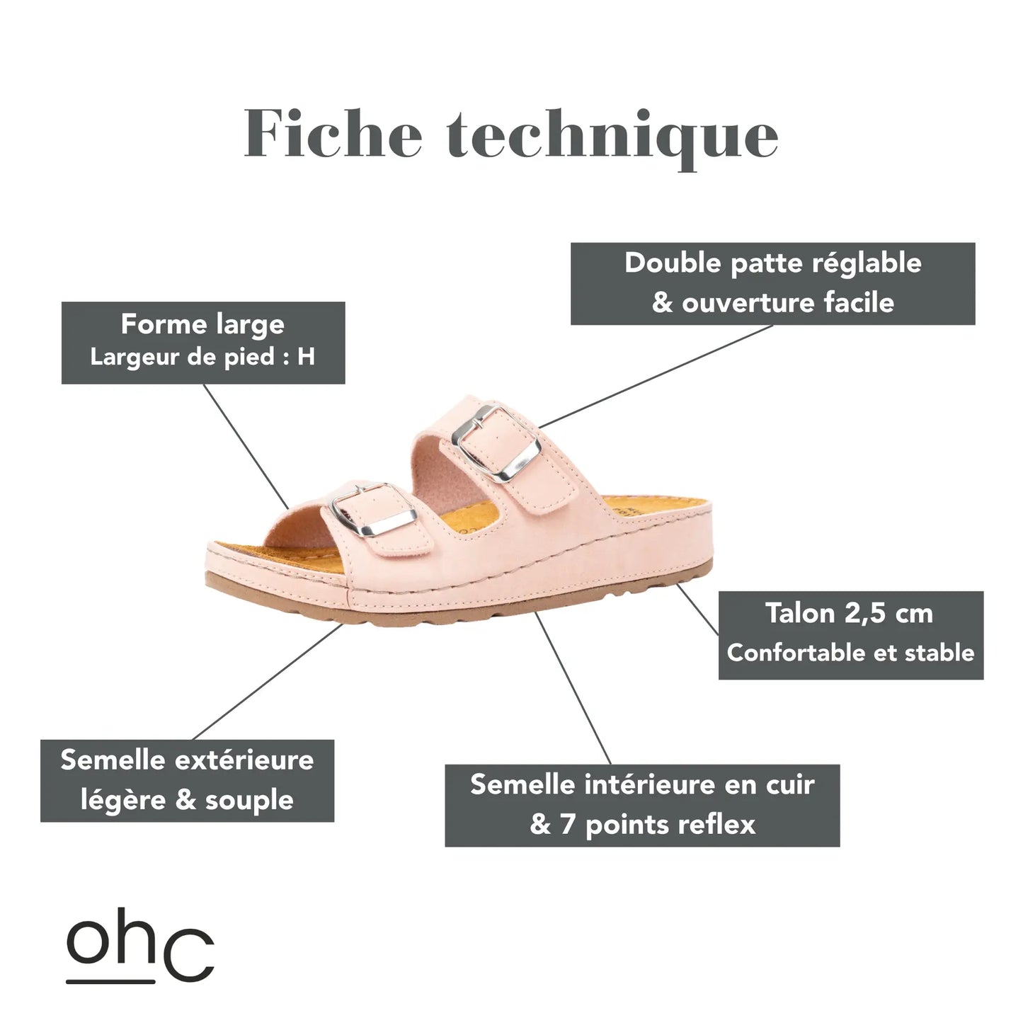 Sandales à bout large H - Modèle Hibiscus