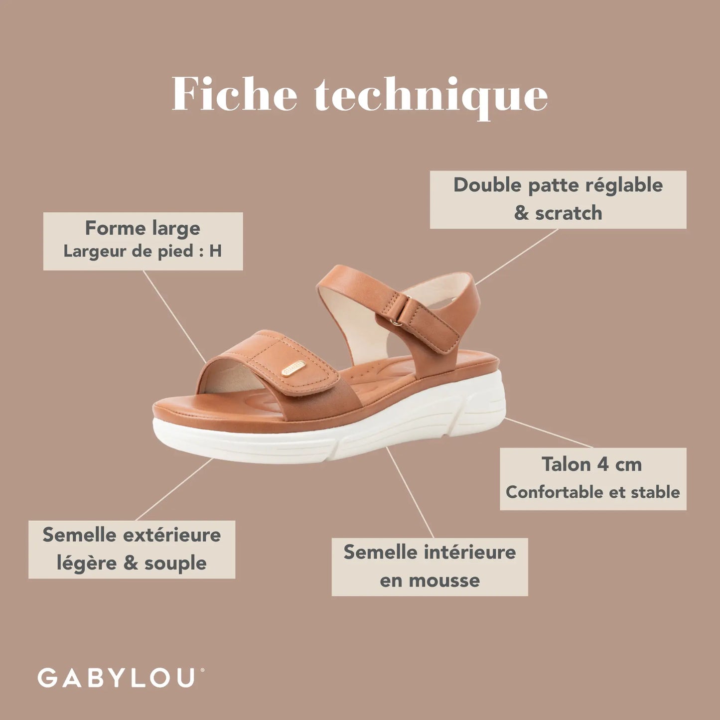 Sandales pieds larges H - Modèle Mia
