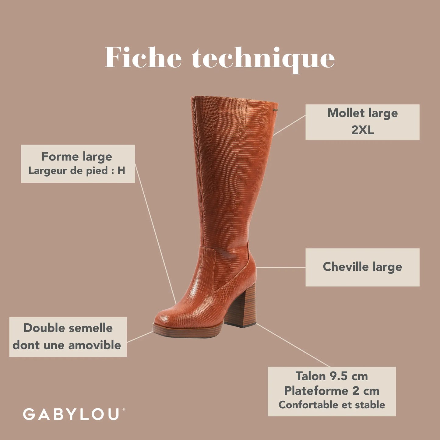 Bottes à mollet large taille 2XL - Modèle Melissa