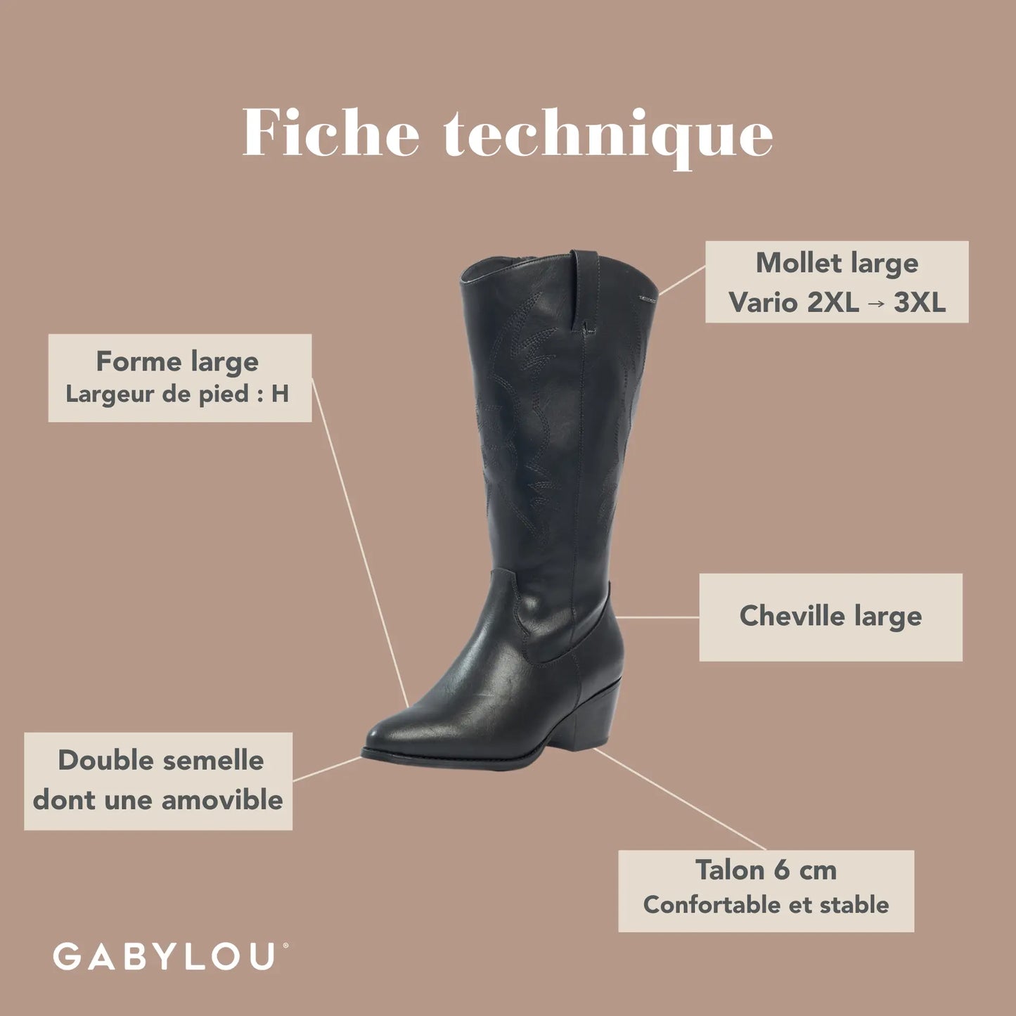 Bottes mollets larges 2XL - Modèle Irina