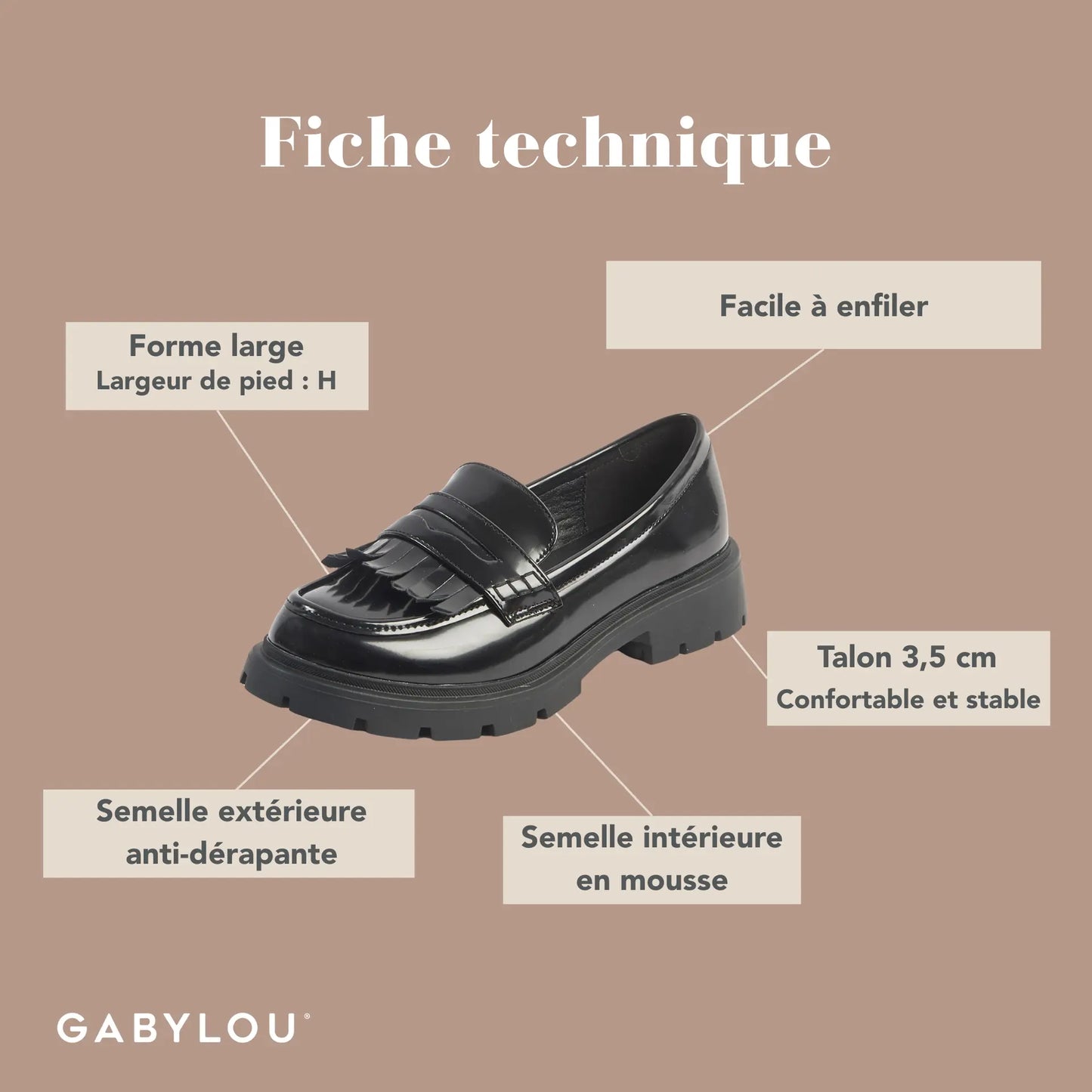 Mocassins pieds larges H - Modele Olive