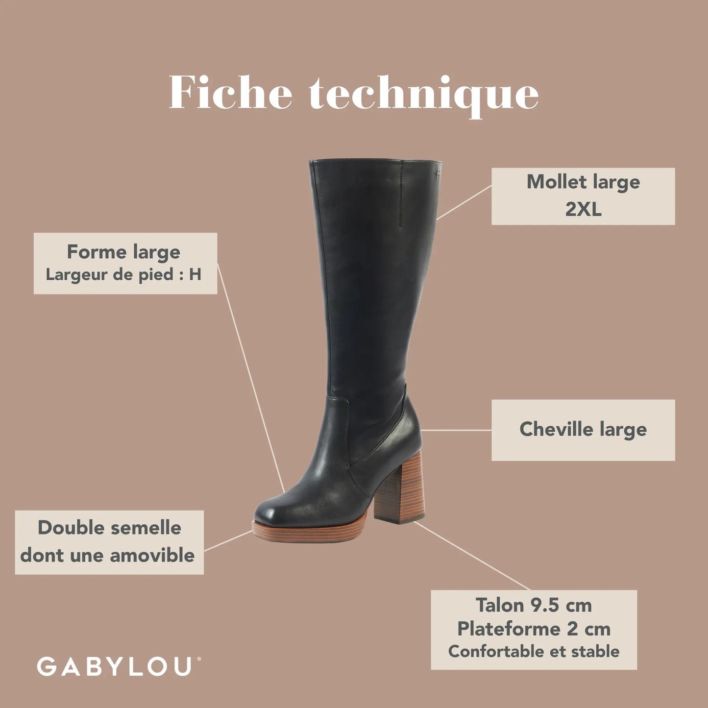 Bottes à mollet large taille 2XL - Modèle Melissa