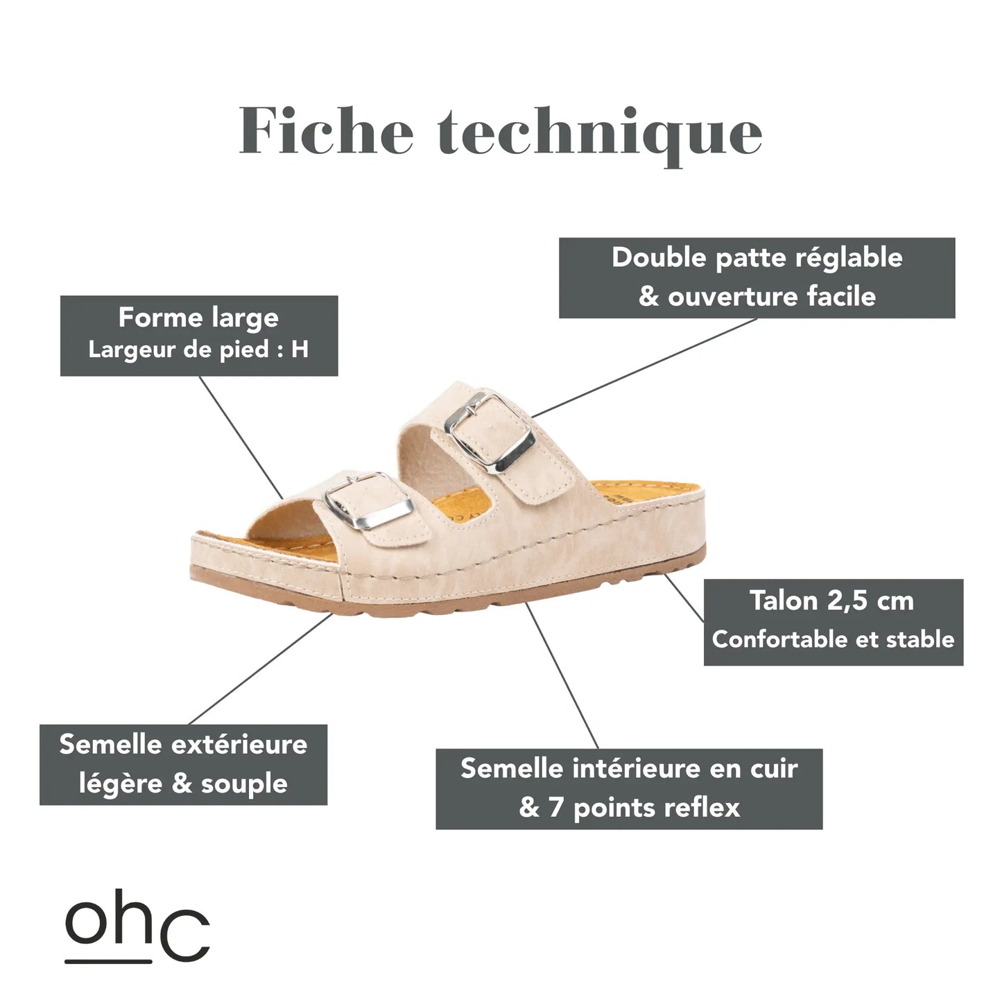 Sandales à bout large H - Modèle Hibiscus