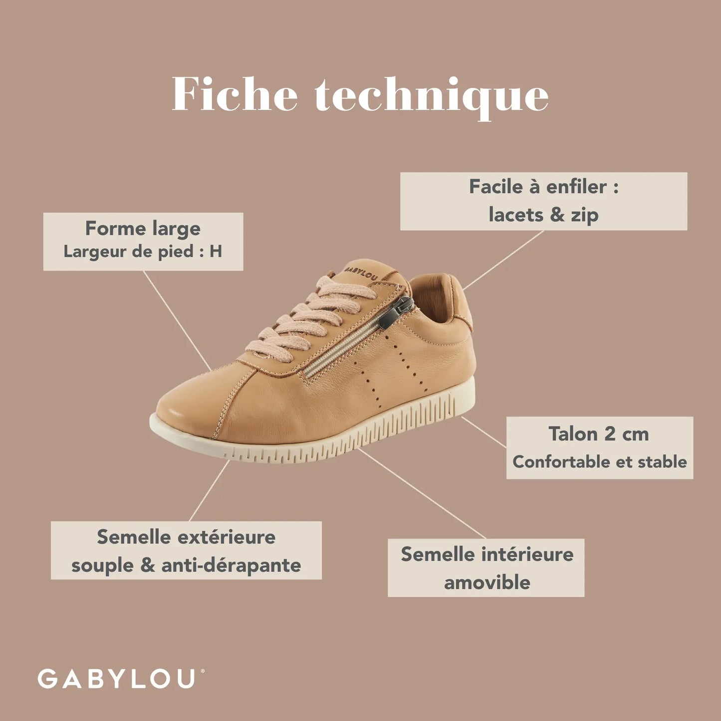 Sneakers pieds larges H - Modele Jane