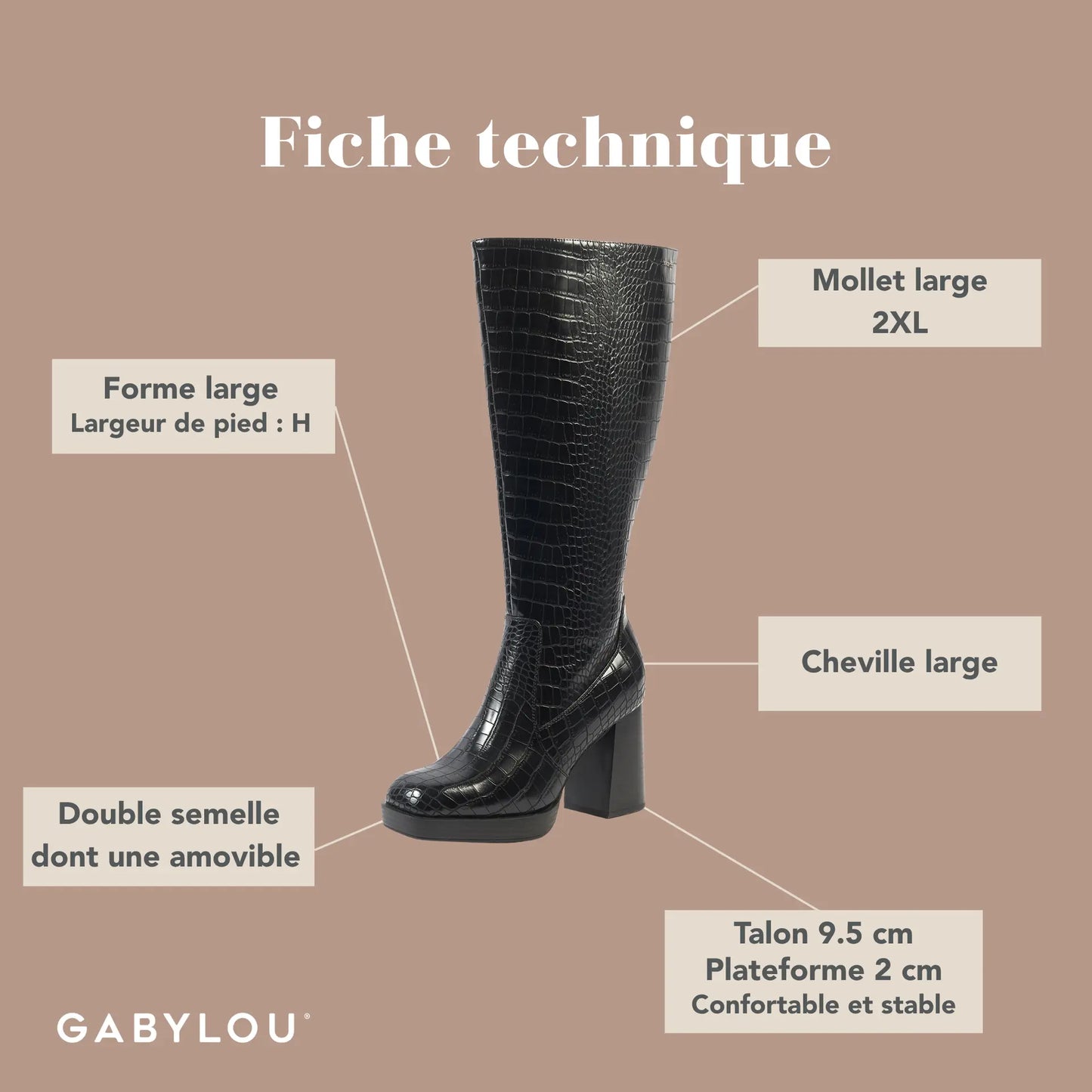 Bottes à mollet large taille 2XL - Modèle Melissa