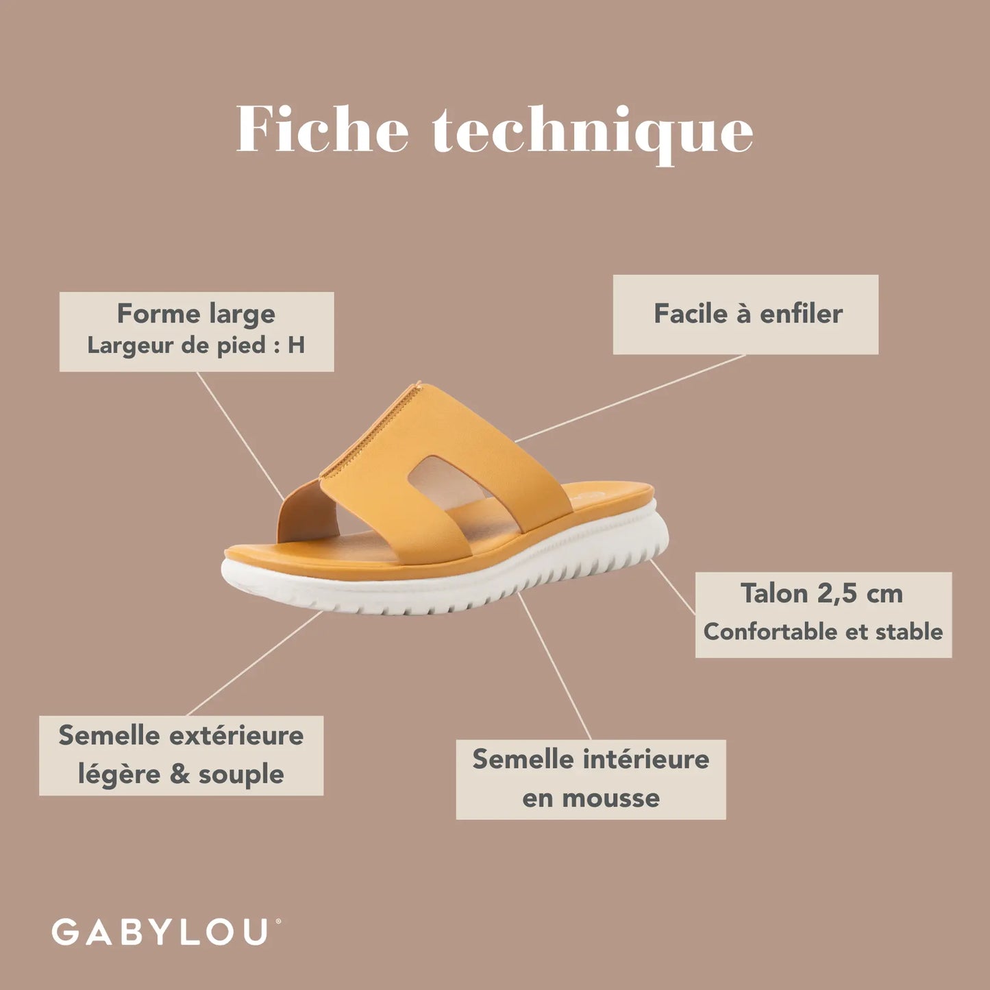 Mules à bout large ajustable H - Modèle Emy