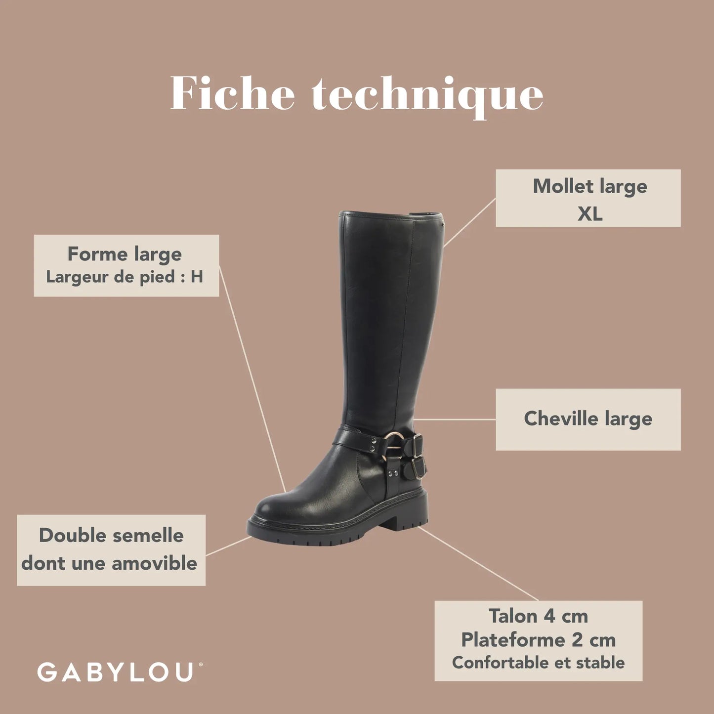 Bottes XL à mollet large - Modèle Angelina