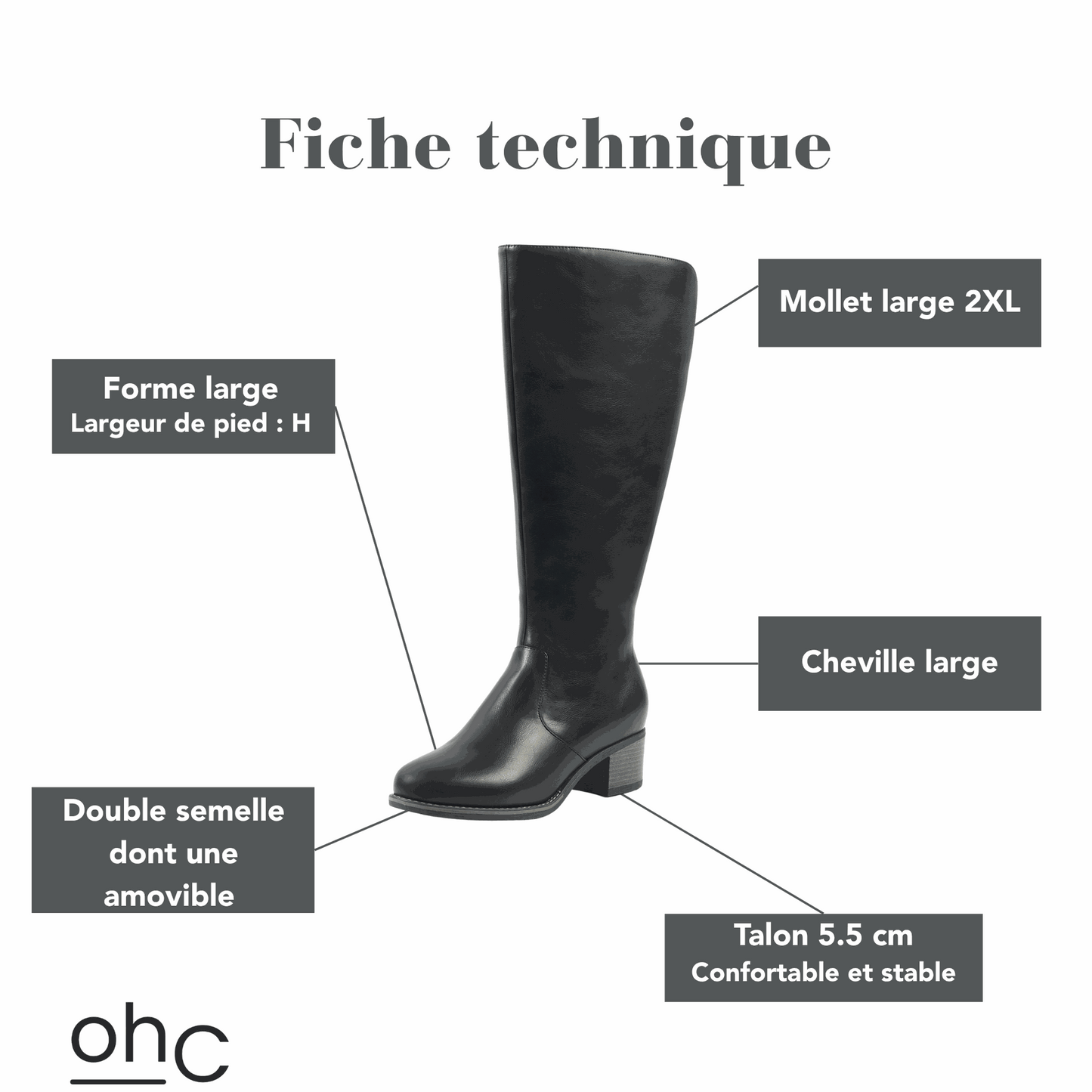 Bottes 2XL pour mollets larges - Modele Acai