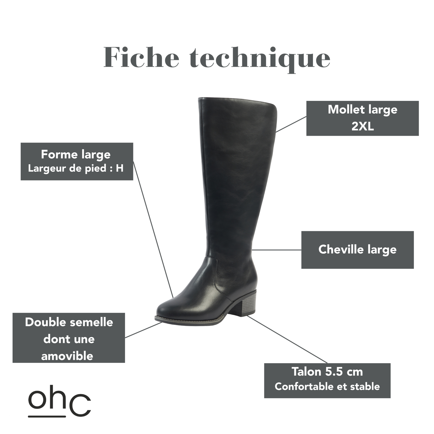 Bottes 2XL pour mollets larges - Modele Acai