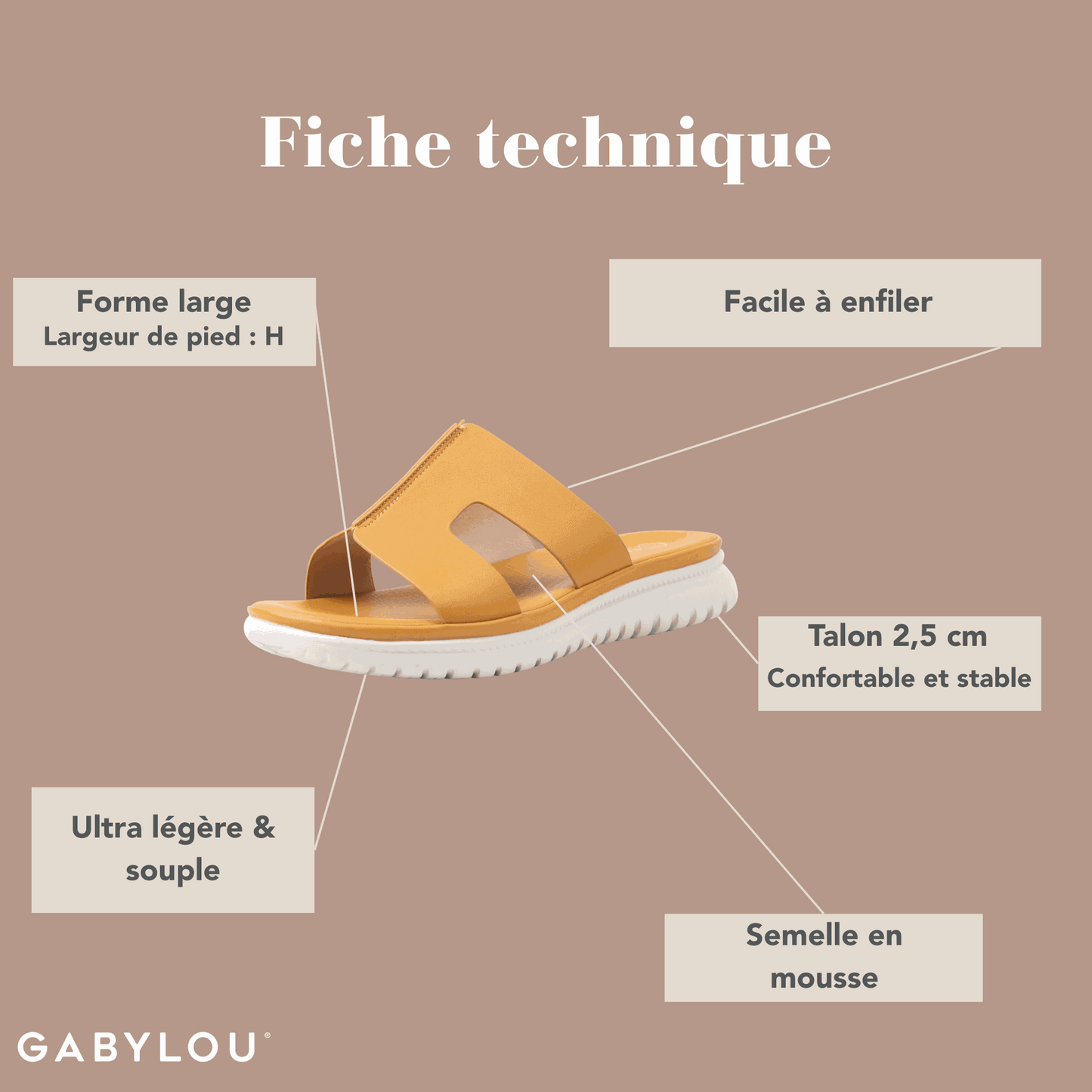 Mules pieds larges ajustables H - Modele Emy