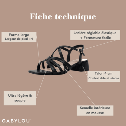 Sandales à talons pieds larges ajustables H - Modele Eva
