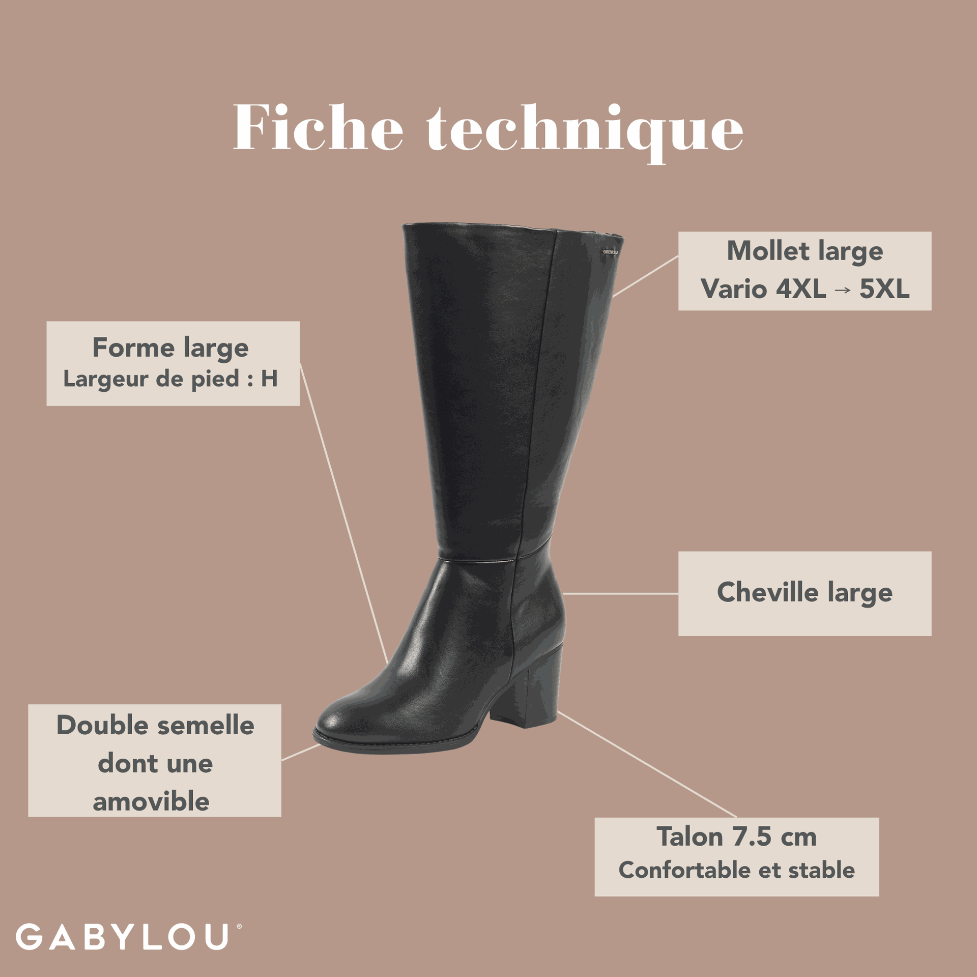Bottes VARIO 4XL/5XL pour mollets larges Modele Gladys – Gabylou