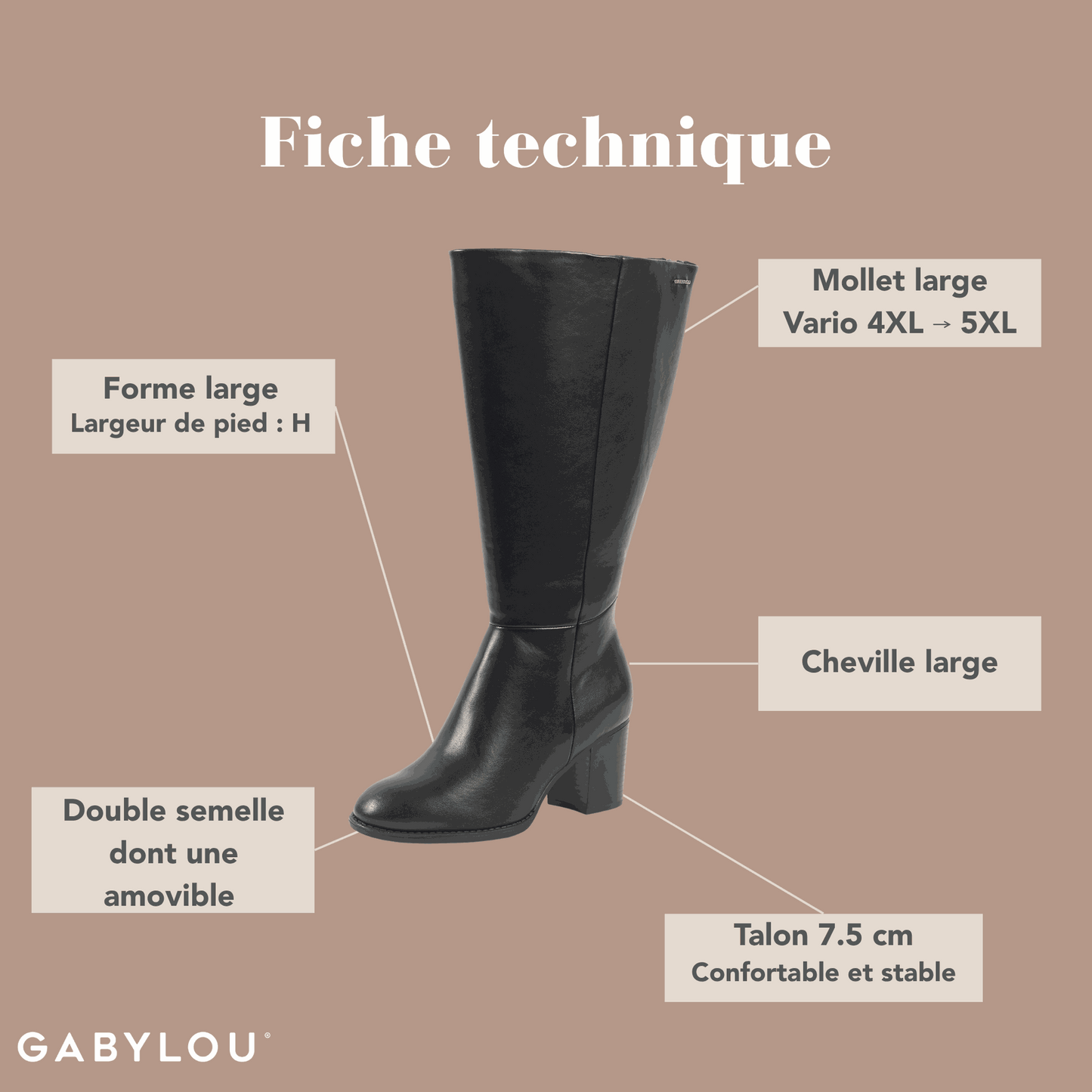Bottes 4XL pour mollets larges - Modele Gladys