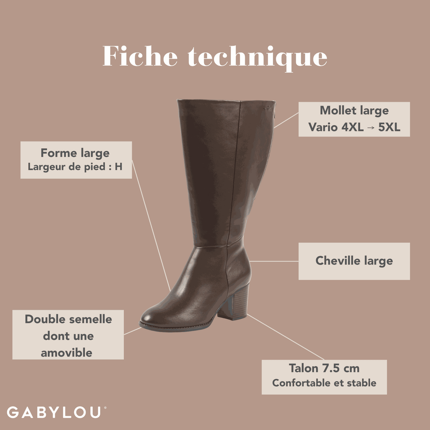Bottes 4XL pour mollets larges - Modele Gladys